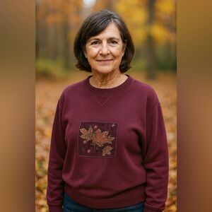 Onque casual vintage fall stitched sweater large 100% cotton fall leaves cottage